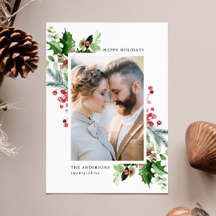 Cartes Pour Fêtes Annuelles Aquarelle d'hiver Holly Berries & Green Photo