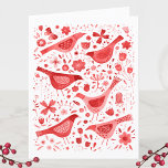 Cartes Pour Fêtes Annuelles Aquarelle d'oiseaux rouge<br><div class="desc">Festive oiseaux d'aquarelle rouge et fleurs sur un arrière - plan blanc. Vous pouvez modifier le message d'accueil et les noms à l'intérieur pour personnaliser. Art original de Nic Squirrell.</div>