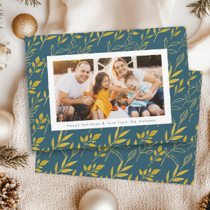 Cartes Pour Fêtes Annuelles Aquarelle d'or moderne Feuilles photo Noël