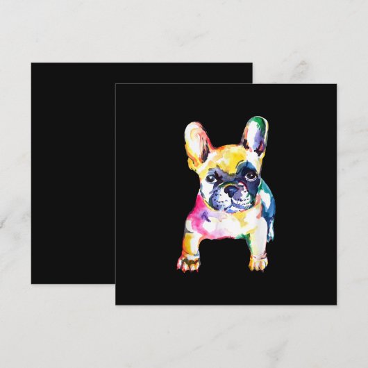 Cartes Pour Fêtes Annuelles Aquarelle d'origine main Français Bulldog Cadeau (Devant / Derrière)