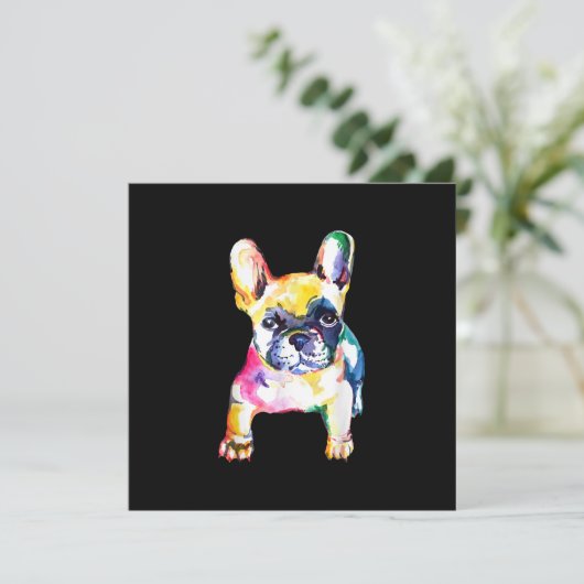 Cartes Pour Fêtes Annuelles Aquarelle d'origine main Français Bulldog Cadeau (Debout devant)