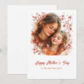 Cartes Pour Fêtes Annuelles Aquarelle douce mère embrasser leur fille (Devant / Derrière)