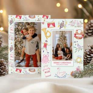 Cartes Pour Fêtes Annuelles Aquarelle Douze Jours de Noël Photo
