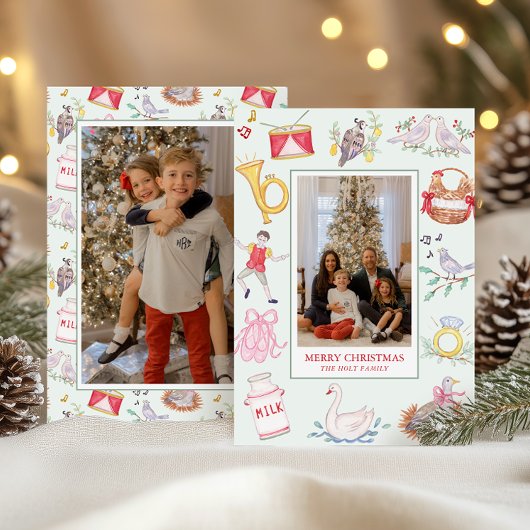 Cartes Pour Fêtes Annuelles Aquarelle Douze Jours de Noël Photo