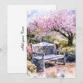 Cartes Pour Fêtes Annuelles Aquarelle du banc de fleurs de printemps (Devant / Derrière)