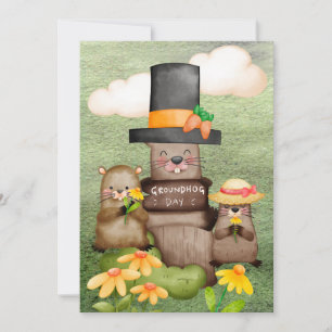 Cartes Pour Fêtes Annuelles Aquarelle du jour de la marmotte