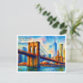 Cartes Pour Fêtes Annuelles Aquarelle du pont Brooklyn de New York (Debout devant)