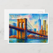 Cartes Pour Fêtes Annuelles Aquarelle du pont Brooklyn de New York (Devant / Derrière)