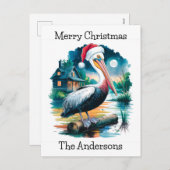 Cartes Pour Fêtes Annuelles Aquarelle d'un Père Noël Pélican (Devant / Derrière)