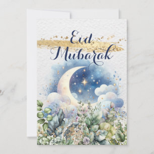 Cartes Pour Fêtes Annuelles Aquarelle Eid Mubarak Lune Accent Doré Vertical  
