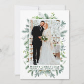 Cartes Pour Fêtes Annuelles Aquarelle Elegant Pine Frame Mariage Photo Vert (Devant)