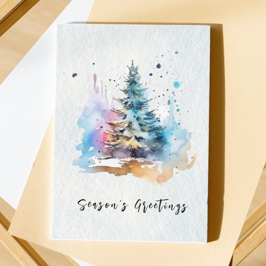 Cartes Pour Fêtes Annuelles Aquarelle Élégant Script Festif Arbre de Noël