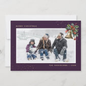 Cartes Pour Fêtes Annuelles Aquarelle en or violet Holly Bell Photo (Devant)