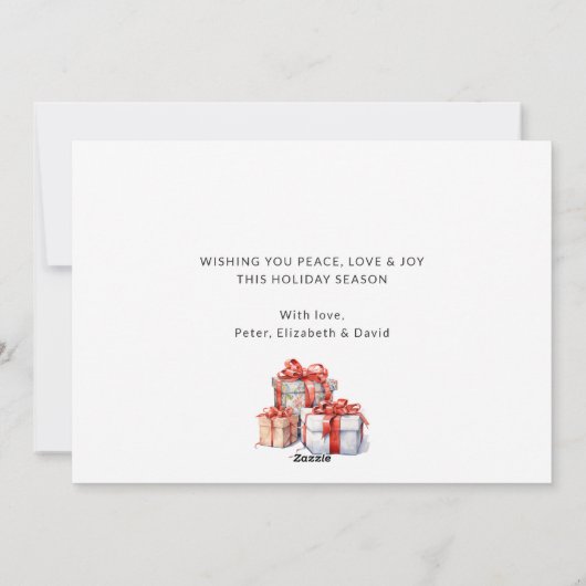 Cartes Pour Fêtes Annuelles Aquarelle en or violet Holly Bell Photo (Dos)