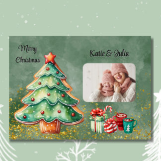 Cartes Pour Fêtes Annuelles Aquarelle enchanteresse photo Arbre de Noël