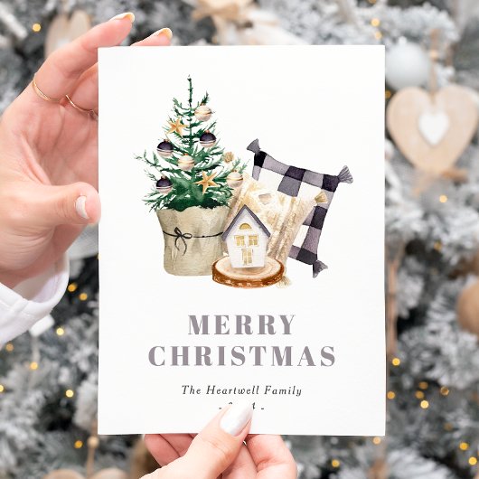 Cartes Pour Fêtes Annuelles Aquarelle Ferme Noël rustique