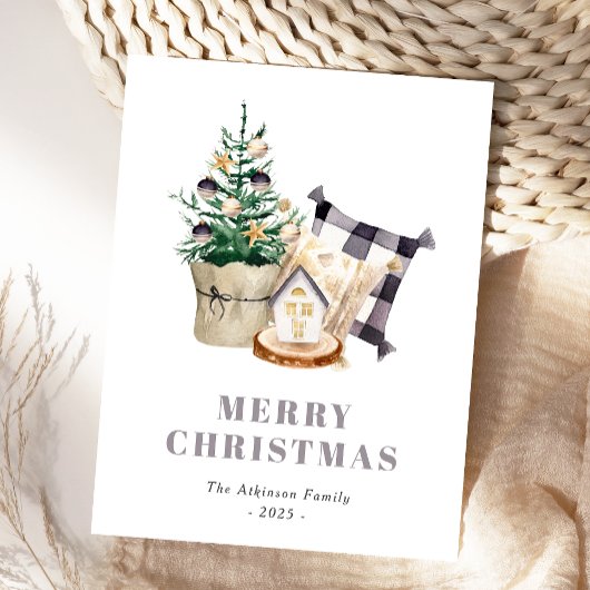 Cartes Pour Fêtes Annuelles Aquarelle Ferme Noël rustique