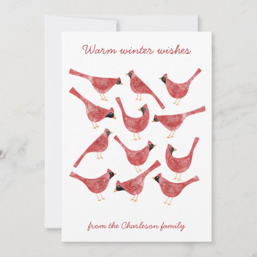 Cartes Pour Fêtes Annuelles Aquarelle Festive Cardinal Bird Personnalisée (Devant)