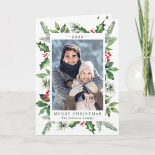 Cartes Pour Fêtes Annuelles Aquarelle Festive Holly Berry Photo de Noël