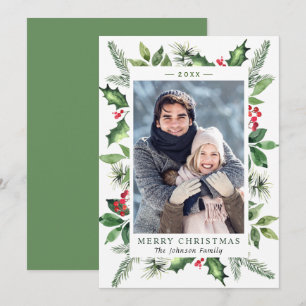 Cartes Pour Fêtes Annuelles Aquarelle Festive Holly Berry Photo de Noël