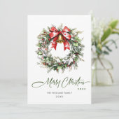 Cartes Pour Fêtes Annuelles Aquarelle Festive Holly Berry Pine Wreath (Debout devant)