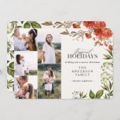 Cartes Pour Fêtes Annuelles Aquarelle feuillage cerf multi photo Noël (Devant / Derrière)