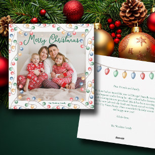 Cartes Pour Fêtes Annuelles Aquarelle Feux de Noël jolie photo de famille