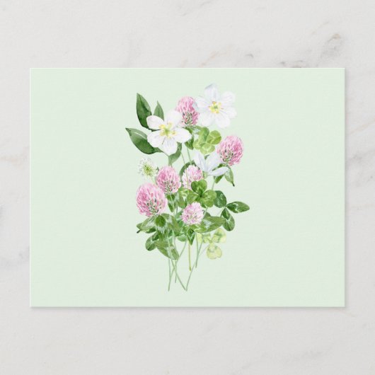 Cartes Pour Fêtes Annuelles Aquarelle Fleurs de trèfle et composition Feuille (Devant)