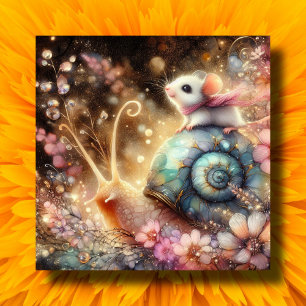 Cartes Pour Fêtes Annuelles Aquarelle Fleurs mignonne souris sur escargot Pâqu