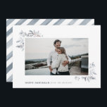 Cartes Pour Fêtes Annuelles Aquarelle Floral Happy Hanoukka<br><div class="desc">Envoyez des voeux de Noël à votre famille et à vos amis avec cette carte de vacances minimaliste. Une photo à l'avant, accompagnée d'élégantes calligraphies bleues et de branches de vacances aquarelle, et d'un motif à rayures aquarelle à l'arrière. Le style moderne et minimaliste vous permettra de faire rayonner vos...</div>
