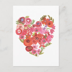 Cartes Pour Fêtes Annuelles Aquarelle Floral Heart   Valentine Chic II