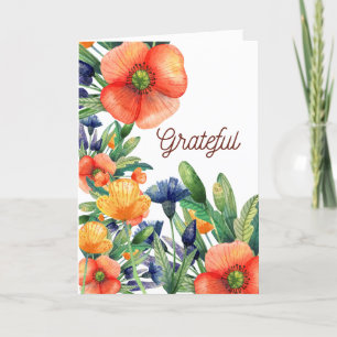 Cartes Pour Fêtes Annuelles Aquarelle Florale Grateful Jour d'Action de grâce