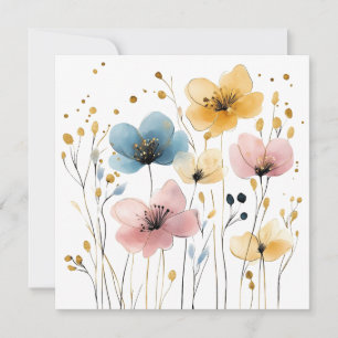 Cartes Pour Fêtes Annuelles Aquarelle florale jaune, bleu et rose
