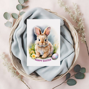 Cartes Pour Fêtes Annuelles Aquarelle Florale Joyeux Lapin De Pâques Avec Oeuf