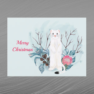 Cartes Pour Fêtes Annuelles Aquarelle florale rose Ermine blanc de Noël