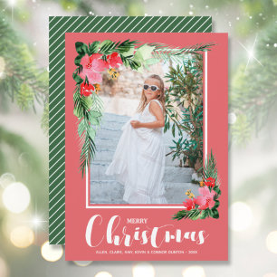 Cartes Pour Fêtes Annuelles Aquarelle florale tropicale photo de Noël