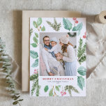 Cartes Pour Fêtes Annuelles Aquarelle Folio de Noël et photo de cadre creux<br><div class="desc">Joyeuses vacances ! Envoyez vos souhaits de vacances à votre famille et à vos amis avec cette carte de vacances verdoyante. Il présente l'aquarelle illustration des saints, aiguilles de pin et eucalyptus et à feuillage persistant avec typographie classique. Personnalisez en mettant en vedette votre photo préférée et en ajoutant des...</div>
