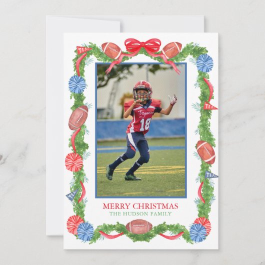 Cartes Pour Fêtes Annuelles Aquarelle Football de Noël Garland Photo (Devant)