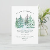 Cartes Pour Fêtes Annuelles Aquarelle forêt à feuillage persistant Joyeux Noël (Debout devant)