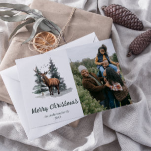 Cartes Pour Fêtes Annuelles Aquarelle Forêt Arbres Photo Joyeux Noël