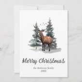 Cartes Pour Fêtes Annuelles Aquarelle Forêt Arbres rennes Joyeux Noël (Devant)