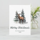 Cartes Pour Fêtes Annuelles Aquarelle Forêt Arbres rennes Joyeux Noël (Debout devant)