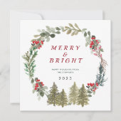 Cartes Pour Fêtes Annuelles Aquarelle Forêt de Noël Joyeux et lumineux (Devant)