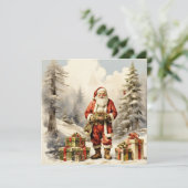 Cartes Pour Fêtes Annuelles Aquarelle Forêt de Noël Père Noël avec des présent (Debout devant)