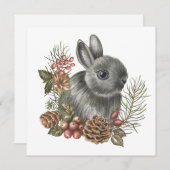 Cartes Pour Fêtes Annuelles Aquarelle Forêt naturelle de Bunny Noël (Devant / Derrière)