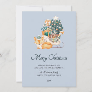 Cartes Pour Fêtes Annuelles Aquarelle Fox noires de Noël bleu non photo
