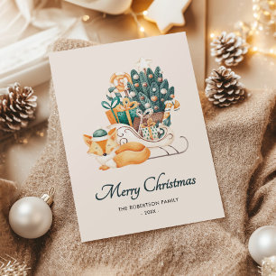 Cartes Pour Fêtes Annuelles Aquarelle Fox noires de Noël non photo