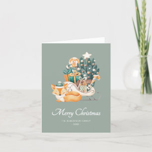 Cartes Pour Fêtes Annuelles Aquarelle Fox noires de Noël non-photo plié