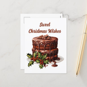 Cartes Pour Fêtes Annuelles Aquarelle gâteau chocolat de Noël ajouter du texte