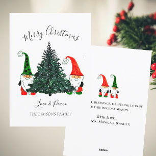 Cartes Pour Fêtes Annuelles Aquarelle Gnomes mignons Joyeux sapin de Noël